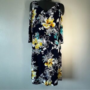 Laura Floral Cold Shoulder Mini Dress - Black, Yellow, and Teal